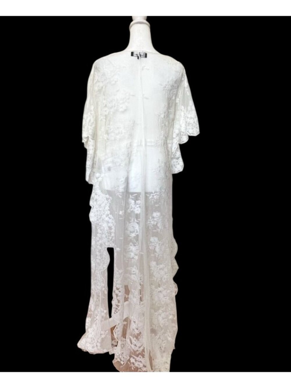 Lulus Sz XS Sheer White Lace Duster Kimono Floral NWT Ethereal Fairy Bridal - Picture 5 of 14